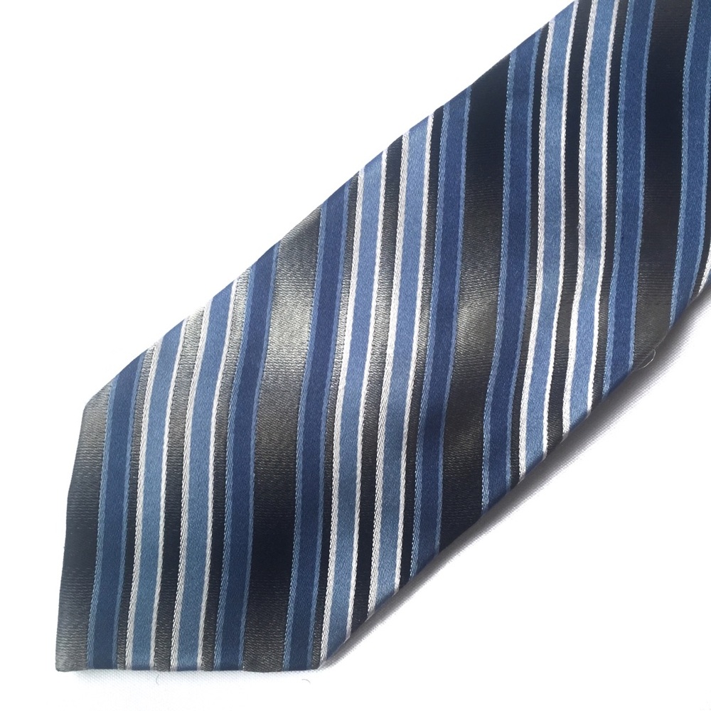 Vintage PRONTO UOMO Silk Tie Blue Gray White Stripes
